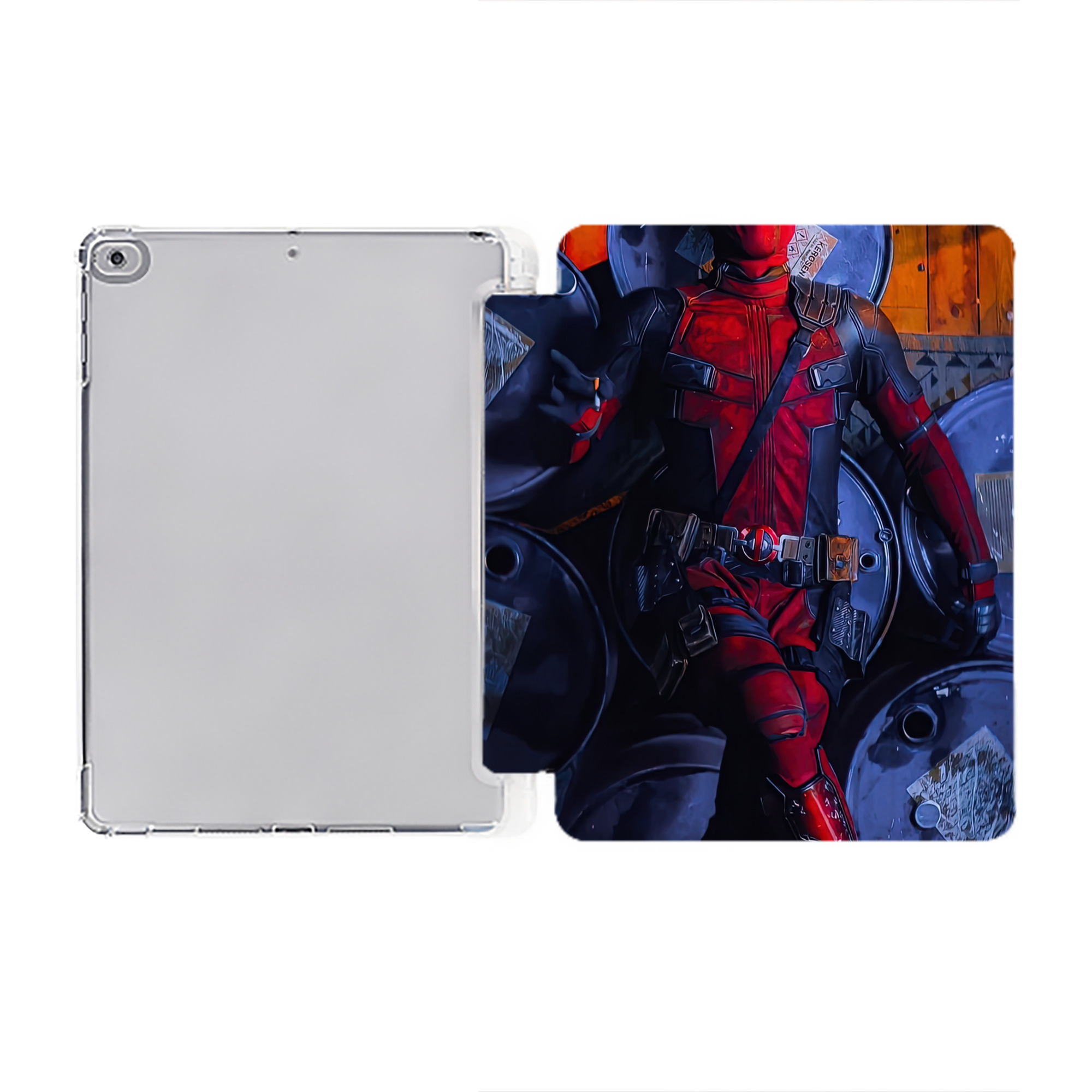 （画像用） Deadpool デッドプール IPad ケース ペン収納付き 三つ折りスタンド PUレザー×シリコン 対応機種9.5/10.5/10.9インチ